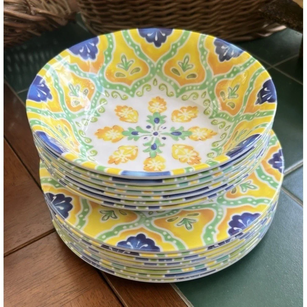 Set 14 Assorted LAURIE GATES MOROCCAN BOHO MELAMINE 8 Salad Plates & 6 Bowls